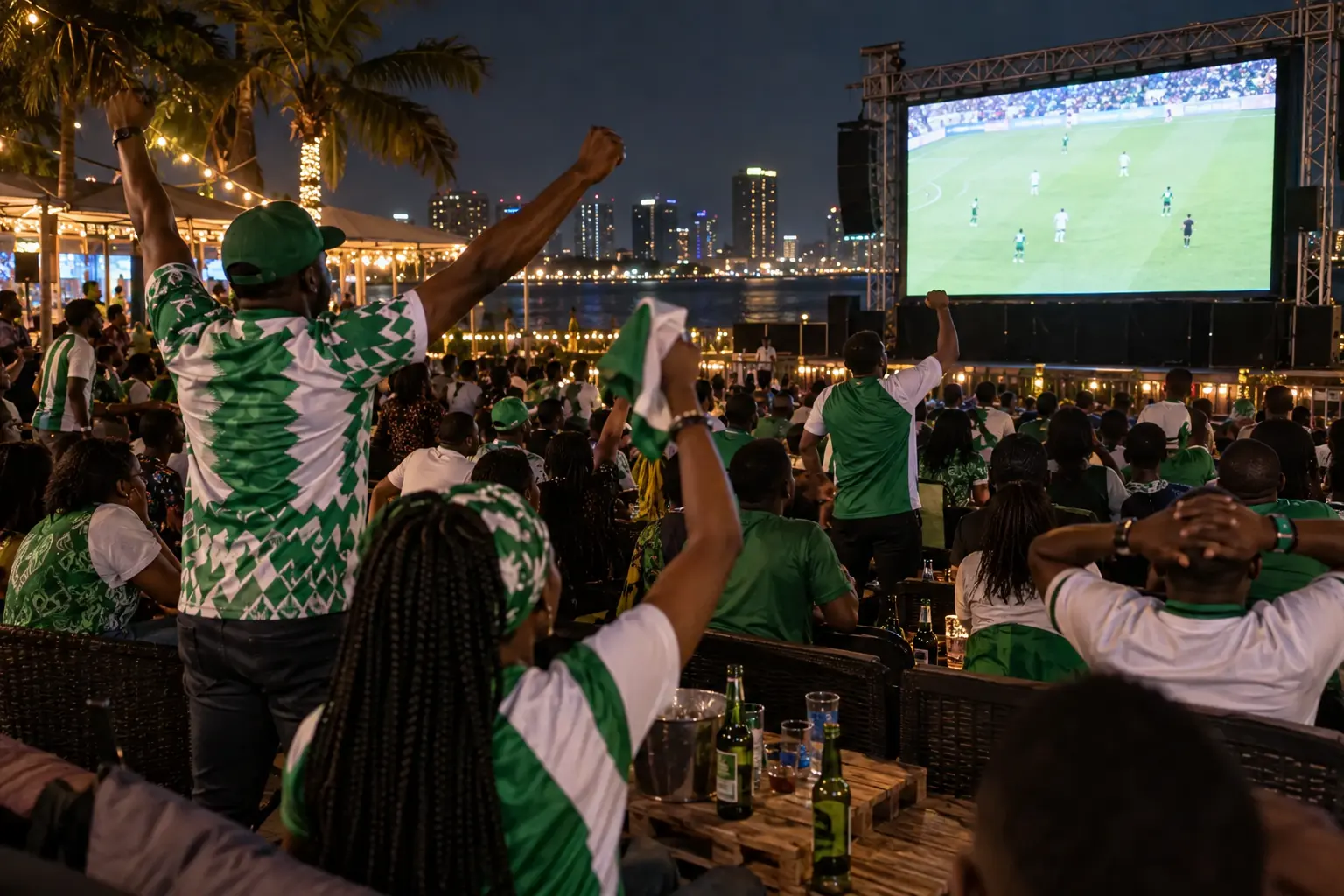Football fans in Nigeria watching a match together